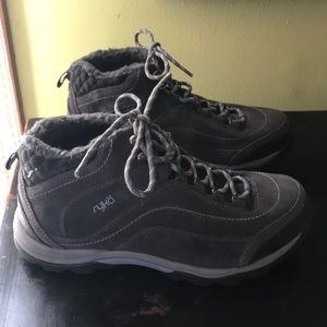 Ryka hiking boots ~ grey with light blue trim
